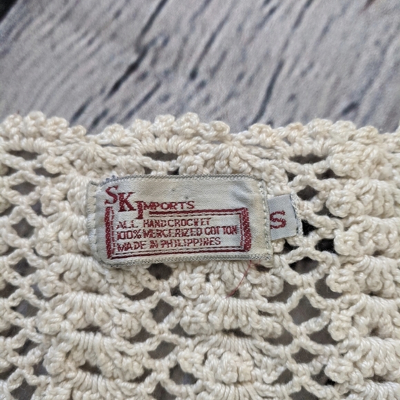 VINTAGE SK Imports hand crochet off white sweater - Picture 2 of 4